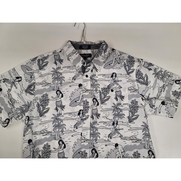Mens Short Sleeve Button Down Novelty Print Shirt Surfer Hula VINTAGE Large - Picture 1 of 4